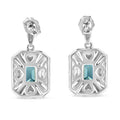.925 Sterling Silver 7x5MM Emerald Shape Blue Topaz and Diamond Accent Art Deco Halo Style Drop and Dangle Earrings (I-J Color, I1-I2 Clarity) by Bids.com