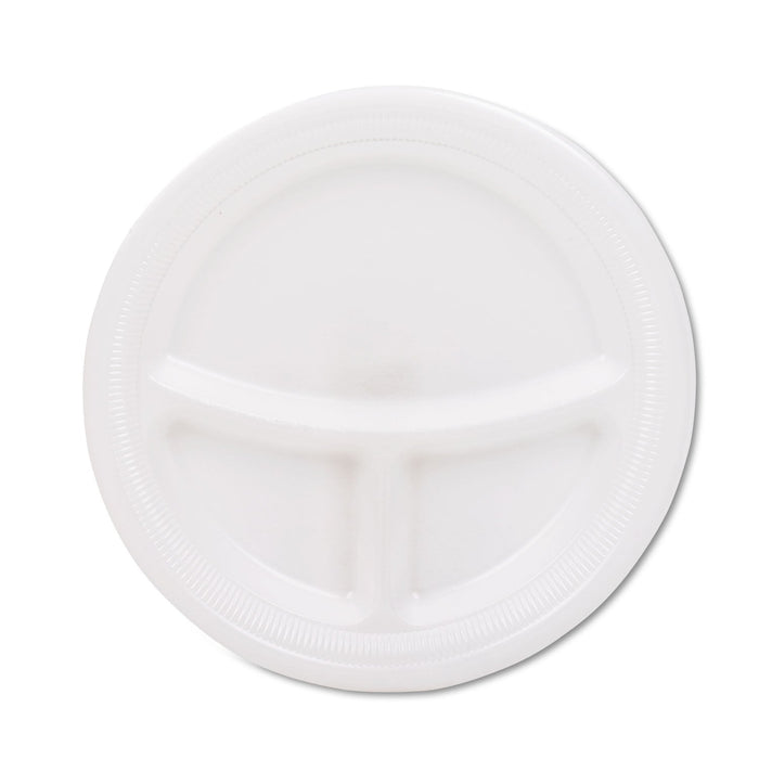 Dart Mediumweight Foam Plates, 3-Compartment, 9" dia, White, 125/Pack