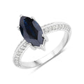 2.10 Ct Marquise Blue Sapphire & Lab Grown Diamond Prong 10K Gold Pave Bridge Ring by Fine Color Jewels