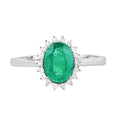 1.20 Ct Oval Green Zambian Emerald Diamond Prong 10k Gold Halo Ring by Fine Color Jewels