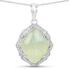 7.49 Carat Genuine Prehnite And White Topaz .925 Sterling Silver Pendant