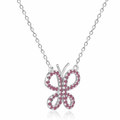 Red Ruby Butterfly Rhodium Plated Silver Necklace by Fine Color Jewels