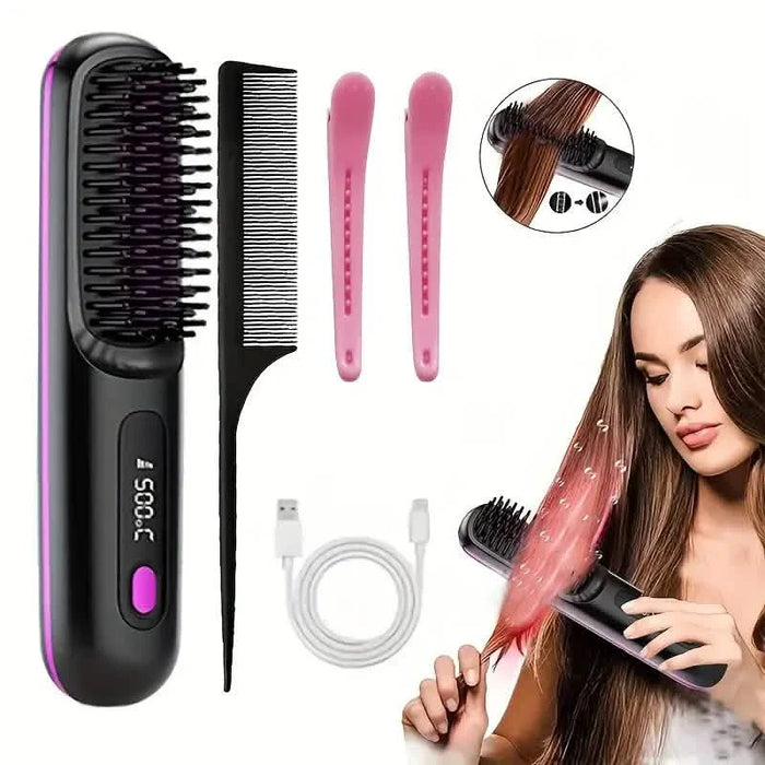 Portable Wireless Hair Straightener Comb – USB Rechargeable, 3-Speed, Negative Ion by DailySale