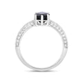 2.10 Ct Marquise Blue Sapphire & Lab Grown Diamond Prong 10K Gold Pave Bridge Ring by Fine Color Jewels