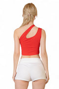 Ribbed One Shoulder Cross Strap Crop Top {BT3502} by The House of Stylez