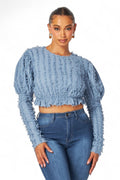 Alexandria Puff Long Sleeve Shaggy Peplum Crop Top by The House of Stylez