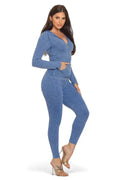Washed Seamless Rib Zip Up Hoodie Jacket and Leggings Set by The House of Stylez