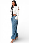 Poplin Crop Shirt Top With Black Tie by The House of Stylez