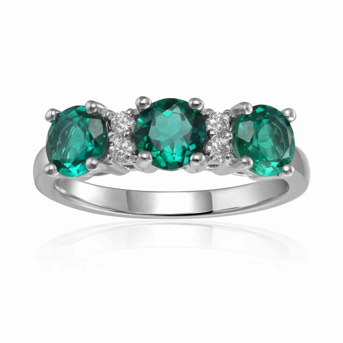 1.35 Ct Round Green Created Emerald Prong Silver Three Stone Engagement Ring by Fine Color Jewels
