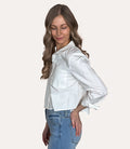 Long Sleeve Cropped Button Down - White by Boutique 23
