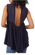Free People Indigo Bella Babydoll Tank Top, Size Small by Vanessa Jane