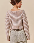 Textured Stripe Sweater W/ Scallop by Boutique 23