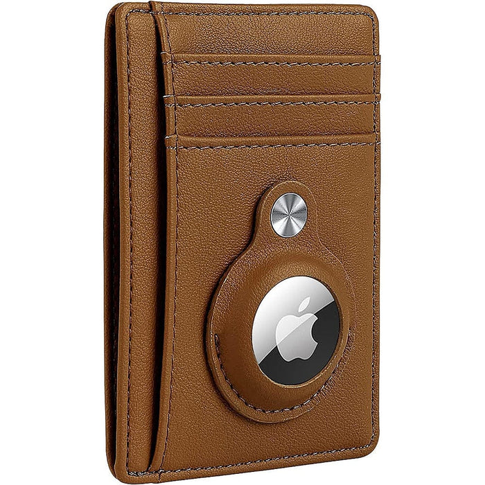 Slim Genuine Leather Wallet Case for Apple AirTag - Brown by Zerodamage Sahara Case LLC