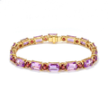 16.96 Ct Multi-Gemstone Prong Yellow Gold Plated Silver Alternating Inline Box Clasp Tennis Bracelet by Fine Color Jewels