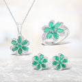 7.84 Carat Genuine Emerald and White Topaz .925 Sterling Silver 3 Piece Jewelry Set (Ring, Earrings, and Pendant w/ Chain) by Bids.com