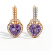 Natural Amethyst Heart Leverback Silver Drop Earrings