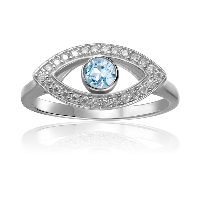 Blue Topaz Evil Eye Ring by Fine Color Jewels
