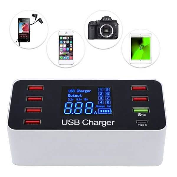 8A40W Charger Adapter Type C Hubs Quick Charge 3.0 USB Multi Port USB Charger Dock Station LCD Display with Smart Identification by DailySale