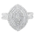 .925 Sterling Silver 1.0 Cttw Round & Baguette-Cut Diamond Marquise-Shaped Cluster Triple Stepped Halo Cocktail Fashion Ring (I-J Color, I2-I3 Clarity) - Size 7 by Bids.com