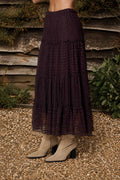 TEXTURED STRIPE RUFFLE TIERED MIDI SKIRT : CHOCOLATE BROWN by Boutique 23