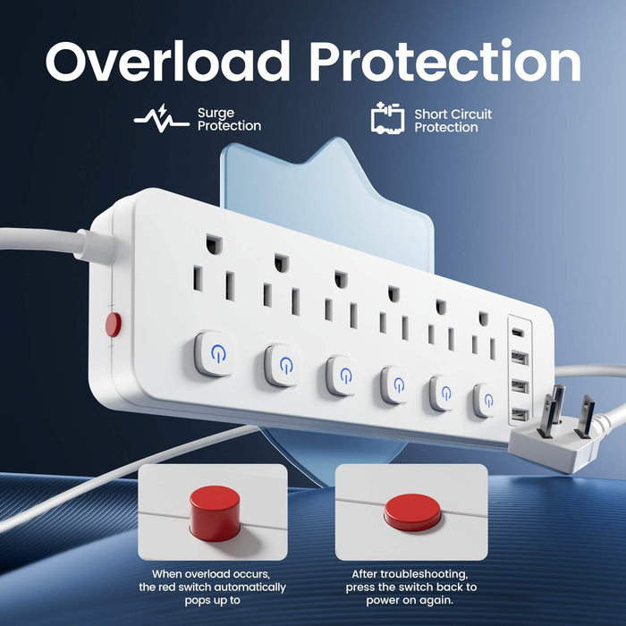 10-in-1 Multi-Outlet Power Strip – 6 AC, 3 USB-A, 1 Type-C by DailySale