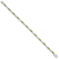 Oval Green Peridot Prong Rhodium Plated Sterling Silver Bar Link Bracelet by Fine Color Jewels