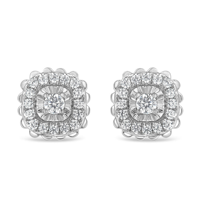 .925 Sterling Silver 1/2 Cttw Round-Cut Diamond Halo Cluster Stud Earring (I-J Color, I2-I3 Clarity) by Bids.com