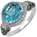 4.96 Carat Genuine Blue Topaz, Blue Diamond & White Diamond .925 Sterling Silver Ring by Bids.com