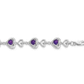 Heart Purple Amethyst & Diamond Prong Sterling Silver Heart Link Bracelet by Fine Color Jewels