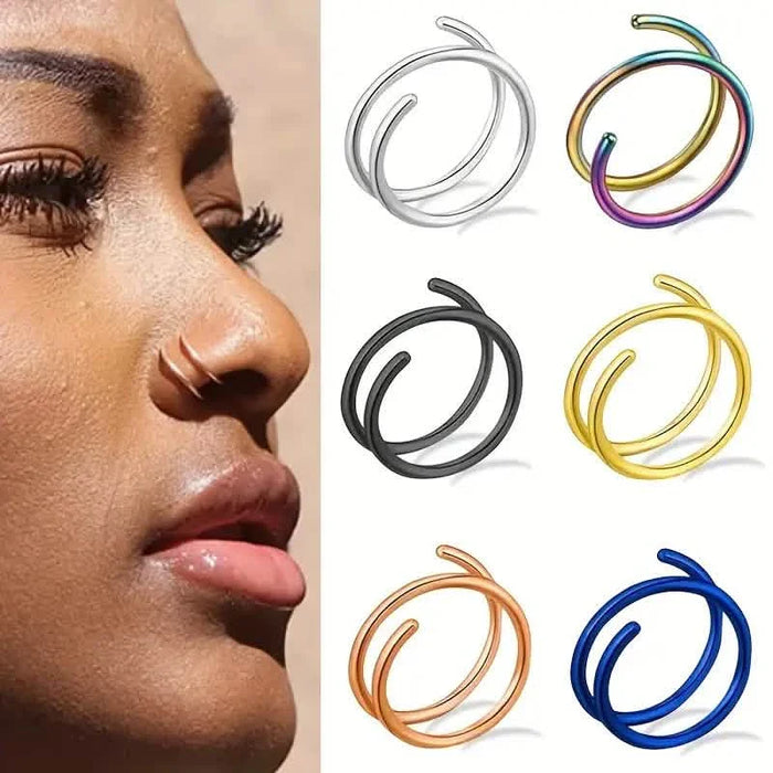 Stainless Steel Double Helix Nose Ring – 14K Gold Plated Hot Style Piercing Jewelry for Women by DailySale