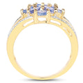 14K Yellow Gold Plated 1.59 Carat Genuine Tanzanite and White Topaz .925 Sterling Silver Ring by Bids.com