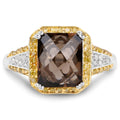 3.48 Carat Genuine Smoky Quartz, Yellow Diamond and White Diamond .925 Sterling Silver Ring by Bids.com