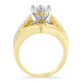 14K Yellow Gold 2-1/3 Cttw Diamond Cluster Channel Set Chevron Shaped Band Engagement Ring & Wedding Band Set by Bids.com