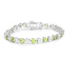 Heart Green Peridot & Diamond Prong Silver Tennis Bracelet