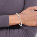 Oval White Genuine Opal & Diamond Prong Sterling Silver Infinity Link Bracelet by Fine Color Jewels