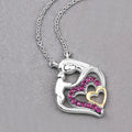 Round Pink Ruby Prong Silver Double Heart Pendant Necklace by Fine Color Jewels