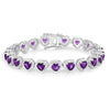 9.03 Ct Heart Purple Amethyst Prong Sterling Silver Tennis Bracelet