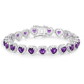 9.03 Ct Heart Purple Amethyst Prong Sterling Silver Tennis Bracelet by Fine Color Jewels