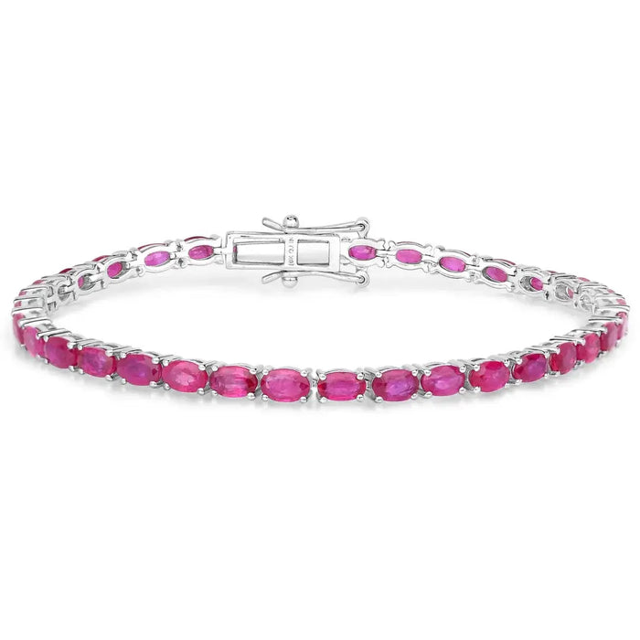 9.18 Ct Oval Pink Ruby Prong 10K Gold Inline Tennis Bracelet by Fine Color Jewels