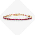 9.18 Ct Oval Pink Ruby Prong 10K Gold Inline Tennis Bracelet by Fine Color Jewels