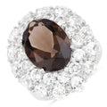 9.29 Ct Oval Brown Smokey Quartz Prong Sterling Silver Double Halo Ring by Fine Color Jewels