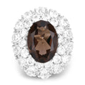 9.29 Ct Oval Brown Smokey Quartz Prong Sterling Silver Double Halo Ring by Fine Color Jewels