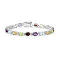 9.37 Ct Oval Multicolor Gemstones Prong Sterling Silver Inline Tennis Bracelet by Fine Color Jewels