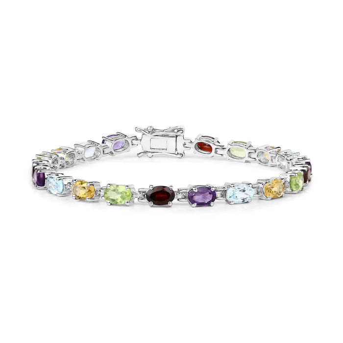9.37 Ct Oval Multicolor Gemstones Prong Sterling Silver Inline Tennis Bracelet by Fine Color Jewels