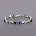 9.37 Ct Oval Multicolor Gemstones Prong Sterling Silver Inline Tennis Bracelet by Fine Color Jewels