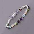 9.37 Ct Oval Multicolor Gemstones Prong Sterling Silver Inline Tennis Bracelet by Fine Color Jewels