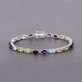 9.37 Ct Oval Multicolor Gemstones Prong Sterling Silver Tennis Bracelet by Fine Color Jewels