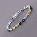9.37 Ct Oval Multicolor Gemstones Prong Sterling Silver Tennis Bracelet by Fine Color Jewels