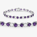 9.46 Ct Heart Purple Amethyst and Diamond Silver Tennis Bracelet by Fine Color Jewels