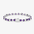 9.46 Ct Heart Purple Amethyst and Diamond Silver Tennis Bracelet by Fine Color Jewels
